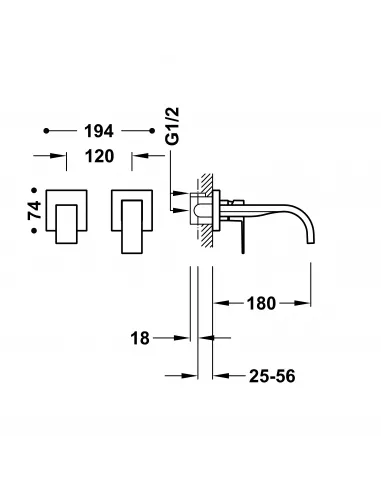 Grifo Monomando Empotrado en Cascada para Lavabo Cuadro-TRES 00630001