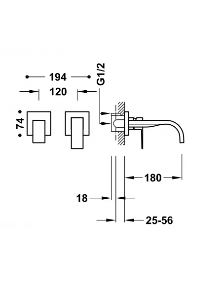 Grifo Monomando Empotrado en Cascada para Lavabo Cuadro-TRES 00630001