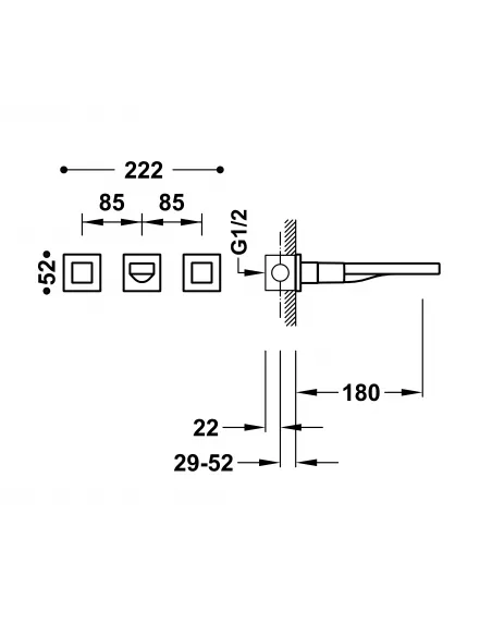 Grifo Bimando Empotrado para Lavabo Cuadro-TRES 00815301