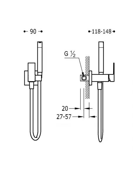Grifo Inodoro Empotrado Monomando con Ducha  00612301. Opcion Pladur.