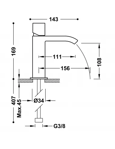 Grifo Monomando Abierto en Cascada para Lavabo 00611002 Cuadro-TRES
