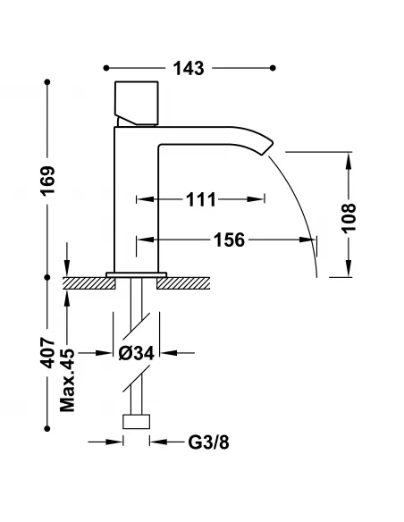 Grifo Monomando Abierto en Cascada para Lavabo 00611002 Cuadro-TRES