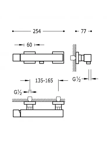 Grifo Monomando Mural para Ducha 107167 Cuadro-TRES