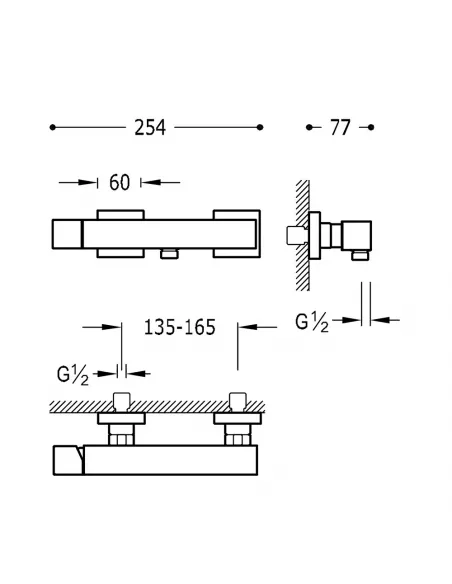 Grifo Monomando Mural para Ducha 107167 Cuadro-TRES