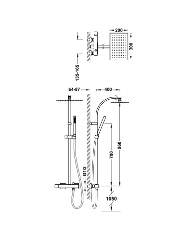 Conjunto Grifo Ducha 2 vías Monomando Mural 00719102 Cuadro-TRES