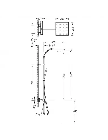 Conjunto Grifo Ducha 2 vías Monomando Mural 00719101 Cuadro-TRES