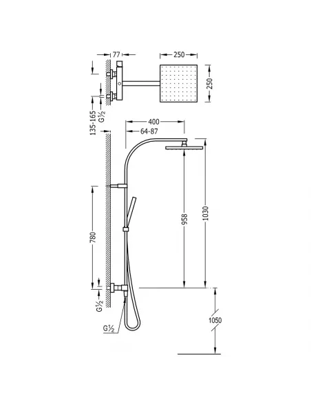 Conjunto Grifo Ducha 2 vías Monomando Mural 00719101 Cuadro-TRES