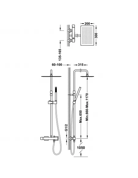 Conjunto Grifo Ducha 2 vías Monomando Telescópico 00719702 Cuadro-TRES