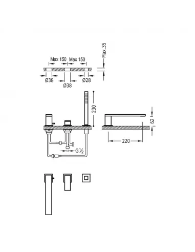 Grifo Monomando para Borde de Bañera 00616103 Cuadro-TRES