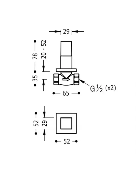 Llave de Paso Empotrada 1/2" 00715501 Cuadro-TRES