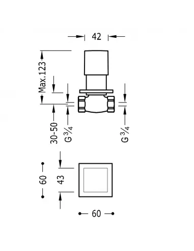 Llave de Paso Empotrada 3/4" 107511 Cuadro-TRES
