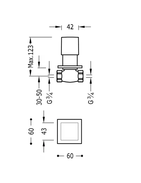 Llave de Paso Empotrada 3/4" 107511 Cuadro-TRES