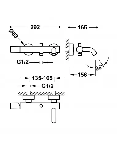 Grifo Monomando Mural Ducha y Bañera 26117001 Study Exclusive TRES