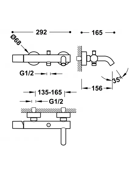 Grifo Monomando Mural Ducha y Bañera 26117001 Study Exclusive TRES