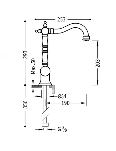 Grifo Monomando con Maneta Lateral para Lavabo 24210801 Clasic TRES