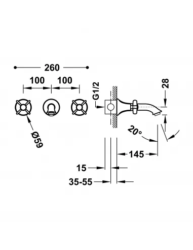 Grifo Bimando Empotrado para Lavabo 24215102 Clasic TRES