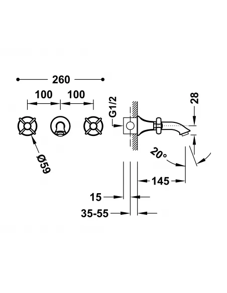 Grifo Bimando Empotrado para Lavabo 24215102 Clasic TRES