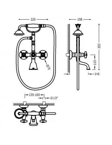 Grifo bimando mural para bañera y ducha 24217601 Clasic TRES