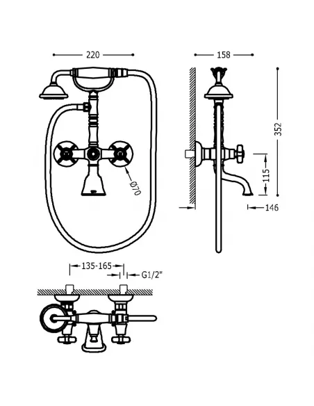 Grifo bimando mural para bañera y ducha 24217601 Clasic TRES