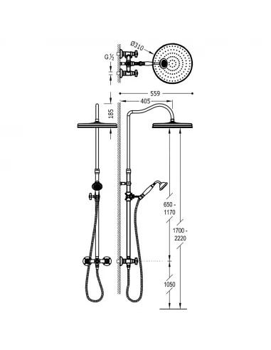 Conjunto Grifo Bimando Mural 2 vías para Ducha 24219101 Clasic TRES