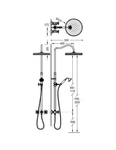Conjunto Grifo Bimando Mural 2 vías para Ducha 24219101 Clasic TRES