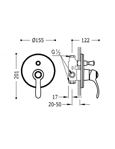 Grifo Monomando Empotrado de 2 vías para Ducha 24218001 Clasic TRES
