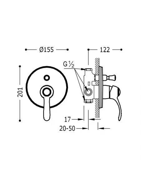 Grifo Monomando Empotrado de 2 vías para Ducha 24218001 Clasic TRES