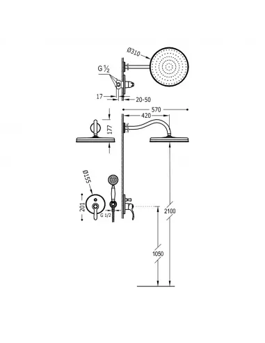Kit grifo monomando empotrado 2 vías para ducha 24218003 Clasic TRES