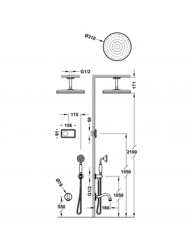 Kit grifo termostático electrónico empotrado 3 vías bañera y ducha