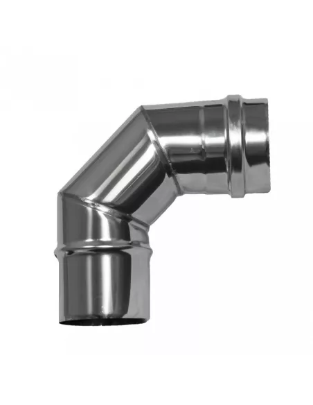 Codo inox plata a 90º para estufa de pellet.