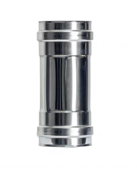 Manguito hem-hem inox plata para tubos de pellet 80mm