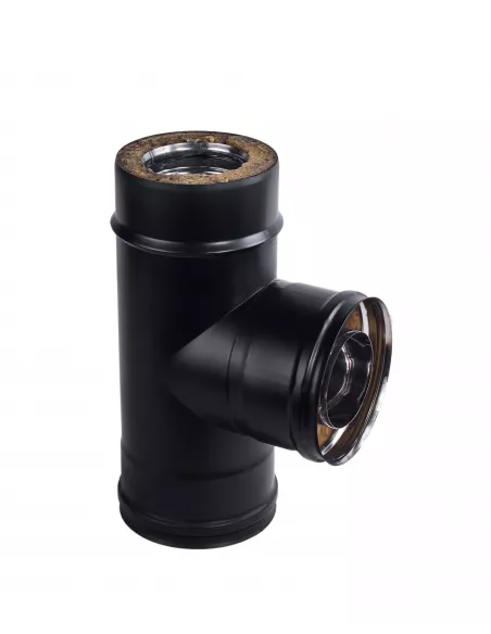 Te Pellet Doble Pared con Tapa Inox Negro 80 mm