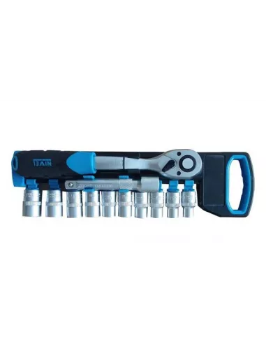 LLAVE CARRACA REVERSIBLE 72 + VASOS 11PIEZAS NIVEL