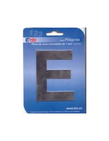 LETRAS Y NUMEROS PITAGORAS ACERO INOX. 8,5CM "E"
