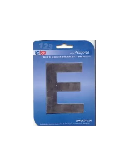 LETRAS Y NUMEROS PITAGORAS ACERO INOX. 8,5CM "E"