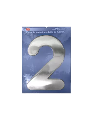 LETRAS Y NUMEROS PITAGORAS ACERO INOX. 15,5CM "2"