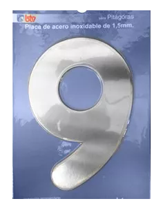 LETRAS Y NUMEROS PITAGORAS ACERO INOX. 15,5CM "9"