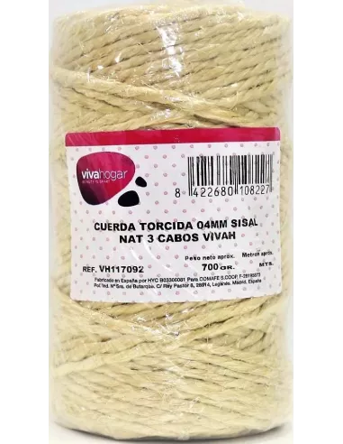 CUERDA TORCIDA 4MM NATURAL 3 CABOS 700GR