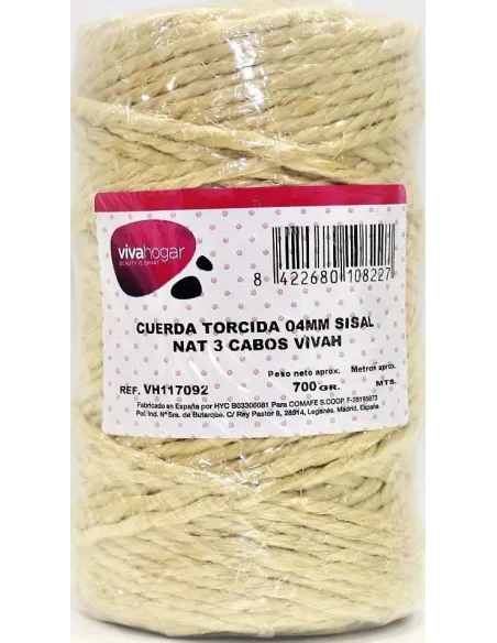 CUERDA TORCIDA 4MM NATURAL 3 CABOS 700GR