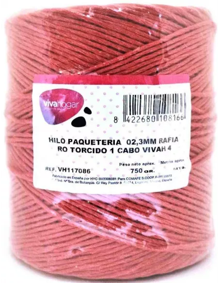 HILO PAQUETERIA 2.3MM RAFIA ROJO 1CABO 750GR
