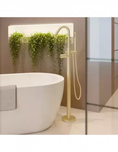 GRIFO PIE BAÑO-DUCHA MNDO.ORO CEPILLADO C/EQUIPO