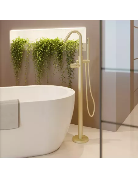 GRIFO PIE BAÑO-DUCHA MNDO.ORO CEPILLADO C/EQUIPO