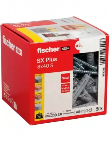 TACO EXPANSIÓN NYLON SX 8X40 S/10 CON TORNILLO